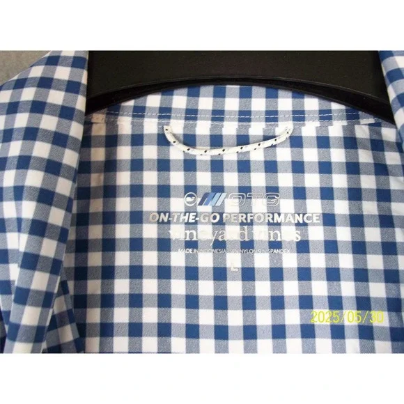 Vineyard Vines Shirt Mens Large Blue White Gingham Performance Button Down Whale - Picture 5 of 8